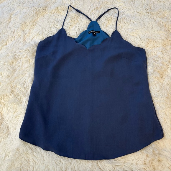 J. Crew Tops - J.CREW Mercantile Blue Scallop Neck Camisole Tank Top Strappy Blouse Size 4